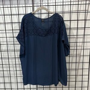 Emery Rose Navy Women's Blouse with Lace detail  - NWOT